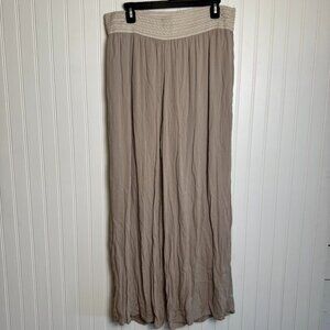 I N Studio beige wide leg flowy pants smocked waist size 1X K17